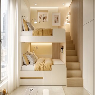 Modern Kids Bedroom Design With Dual-Toned Beige And White Walls